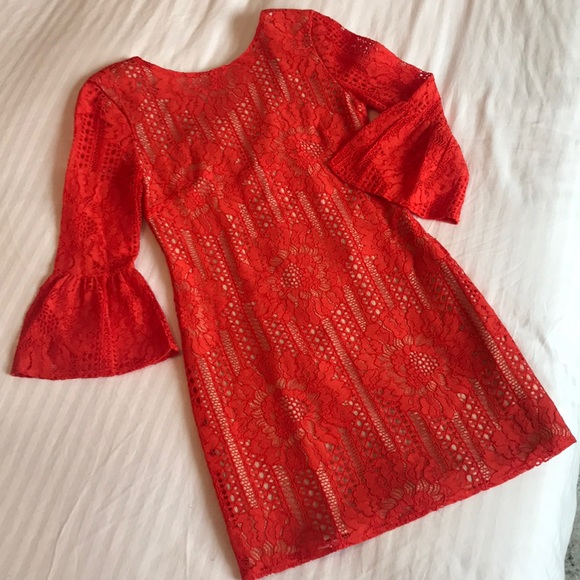 Vibrant Red-Orange Spring Lace Dress! - Picture 7 of 7